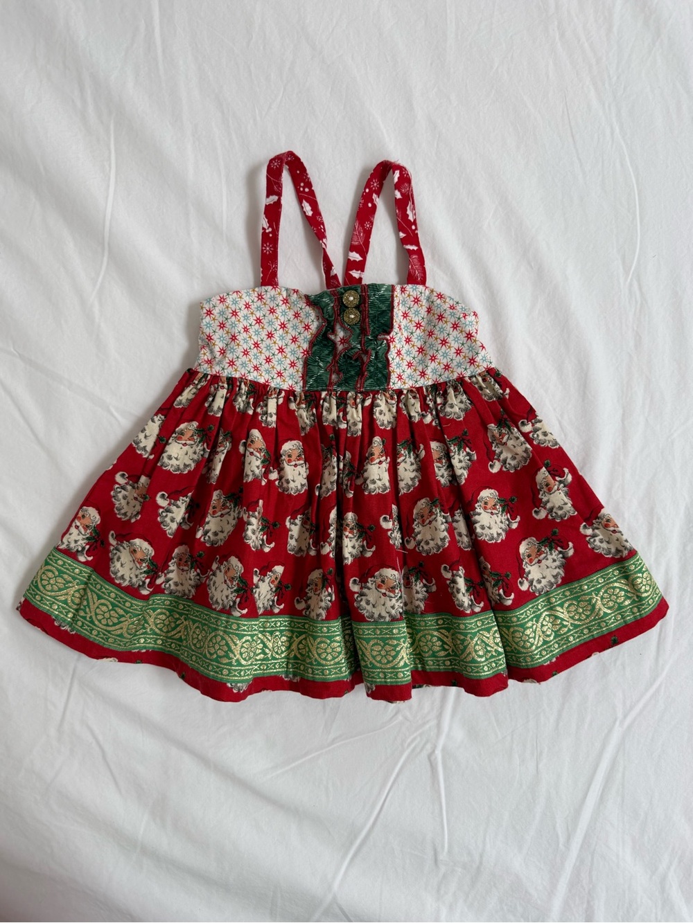 Daffodil Fields Designs Festive Red and Green Top with Santa Print Sz 2